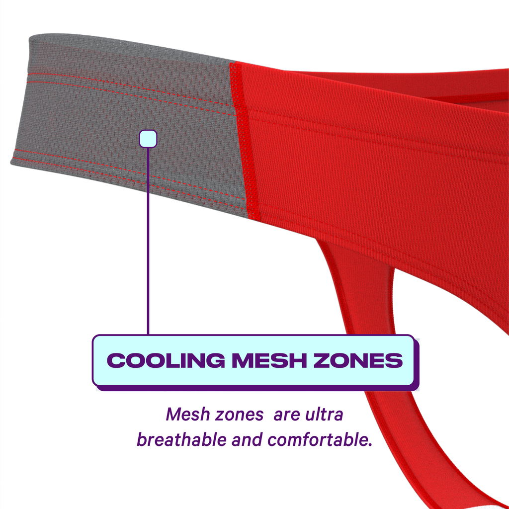Red thong with cooling mesh zones
