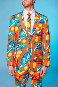 Orange floral print suit 