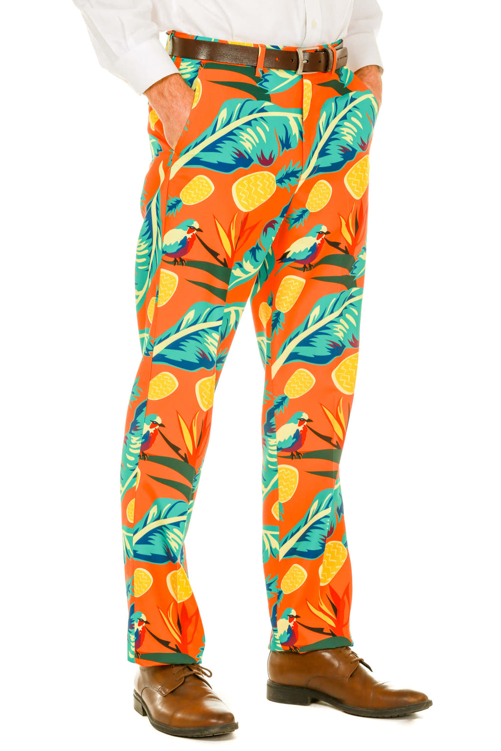 Men's orange tropical island themed pants