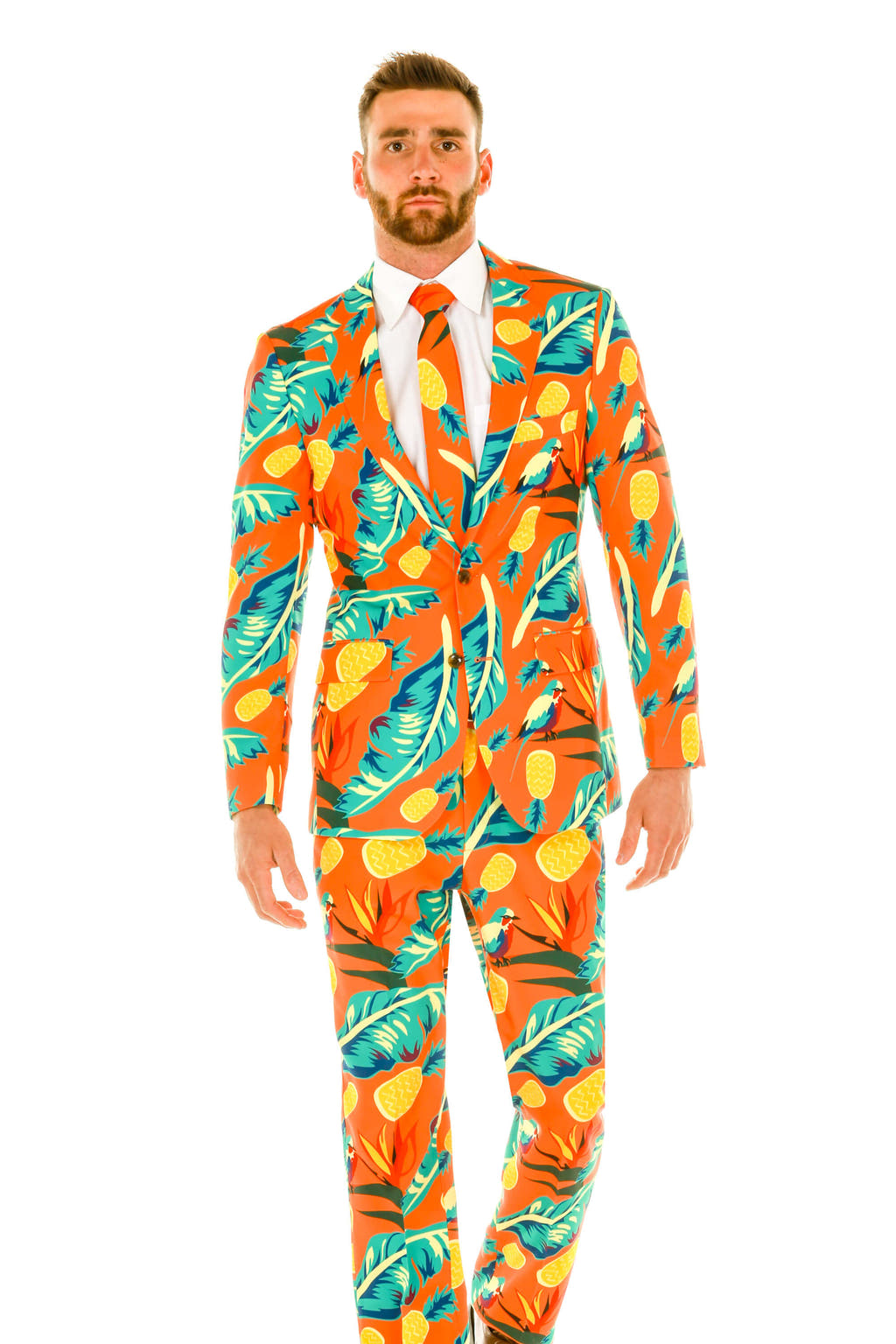 Men's Orange Hawaiian Patterned Suit