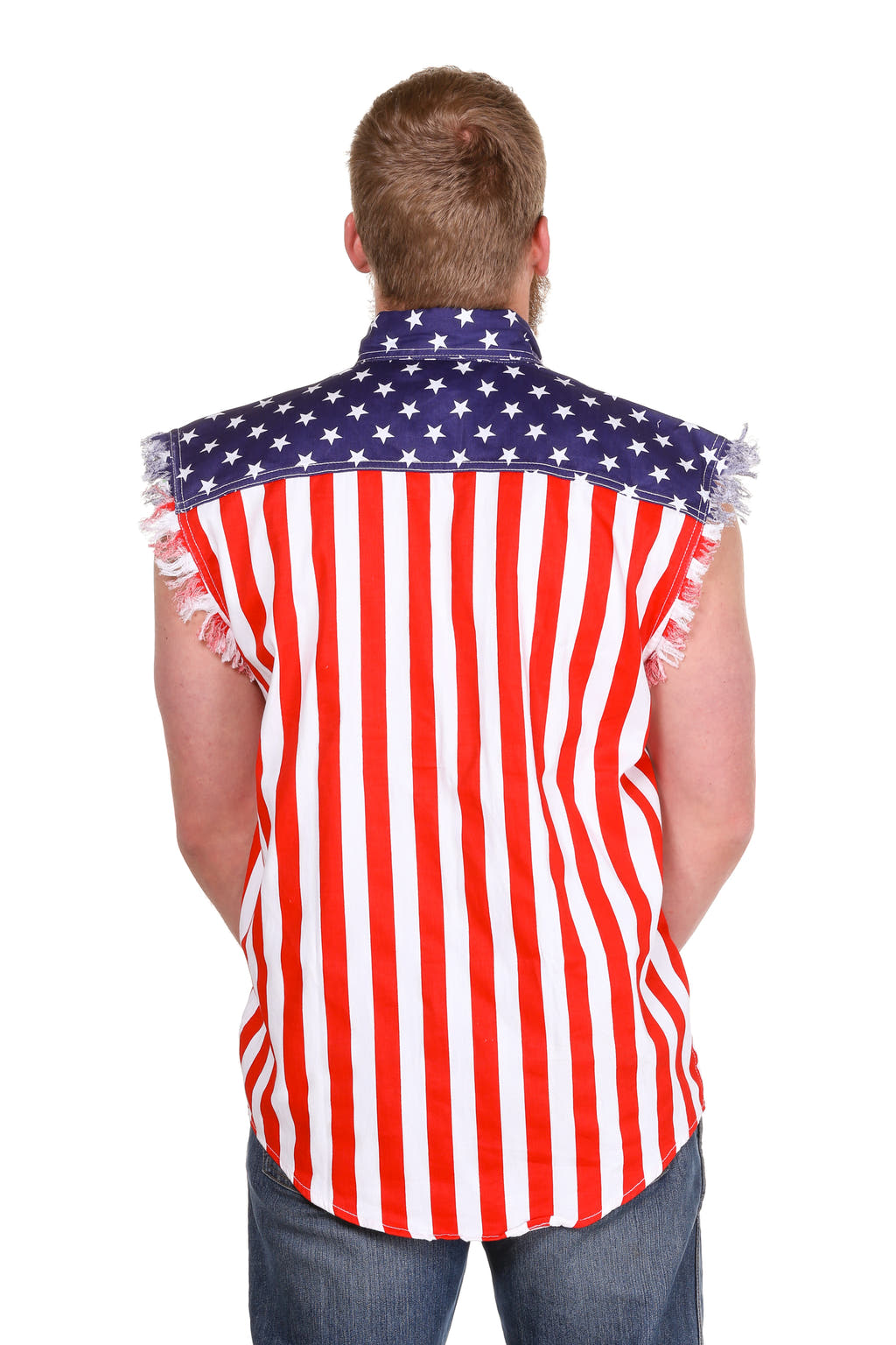 Men's American flag sleeveless denim shirt 