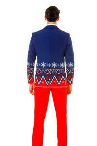 Nordic Pattern Ugly Christmas Sweater Suit In Navy Blue And Red