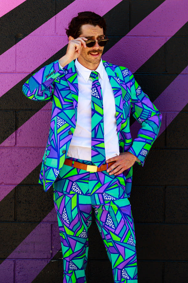 Blue and Green Pattern Neon Rave Suit for Men