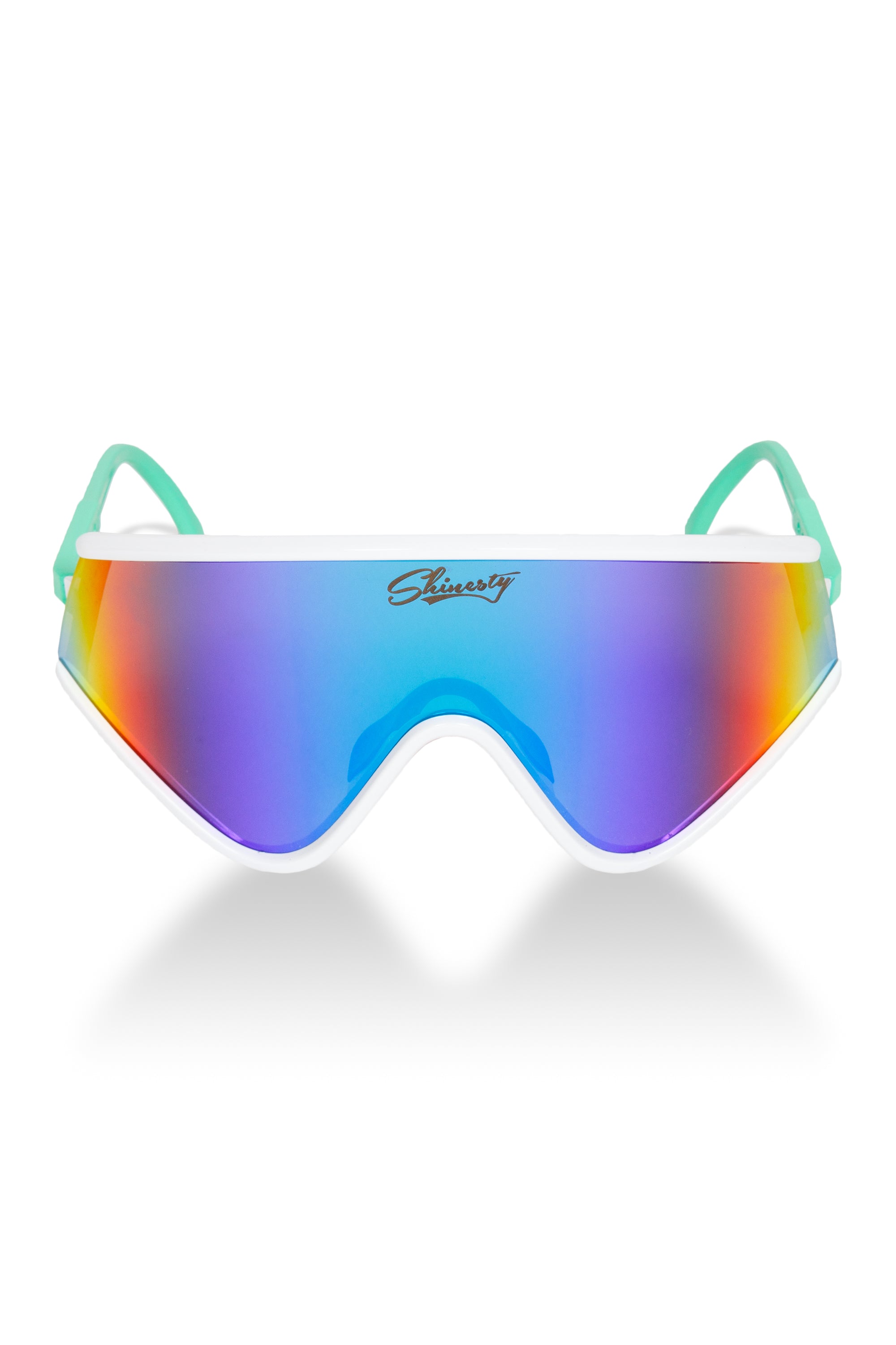 Shinesty The Machos White & Teal Mirrored 80s Ski Sunglasses