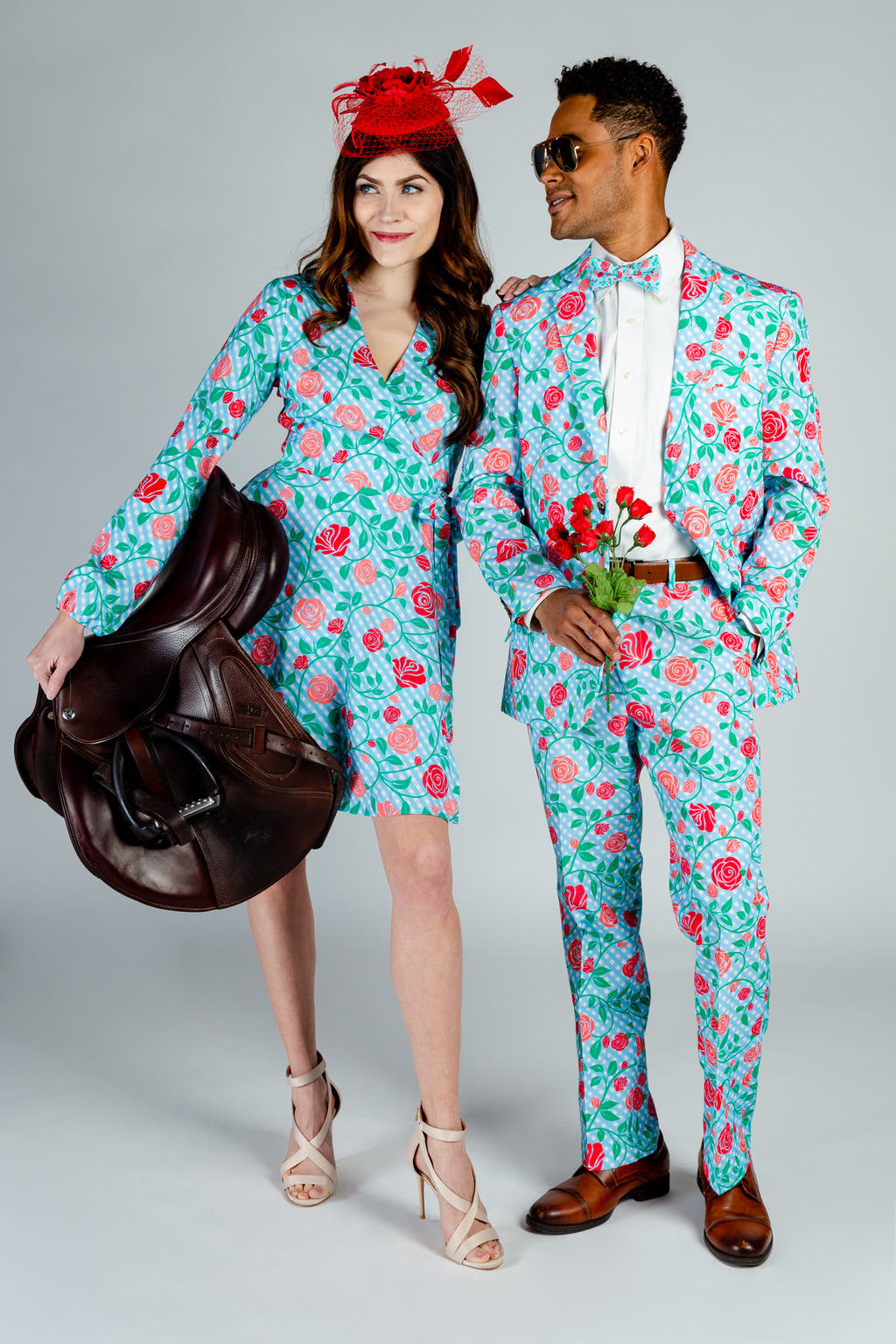 retro matching rose derby outfits