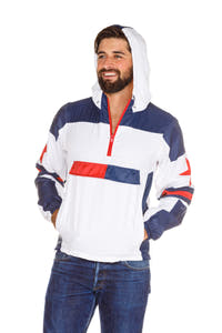 red white and blue windbreaker with hood for men
