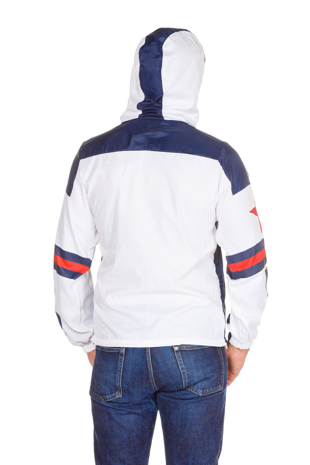 white wind resistant jacket with hood 
