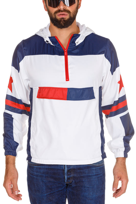 red white and blue quarter zip