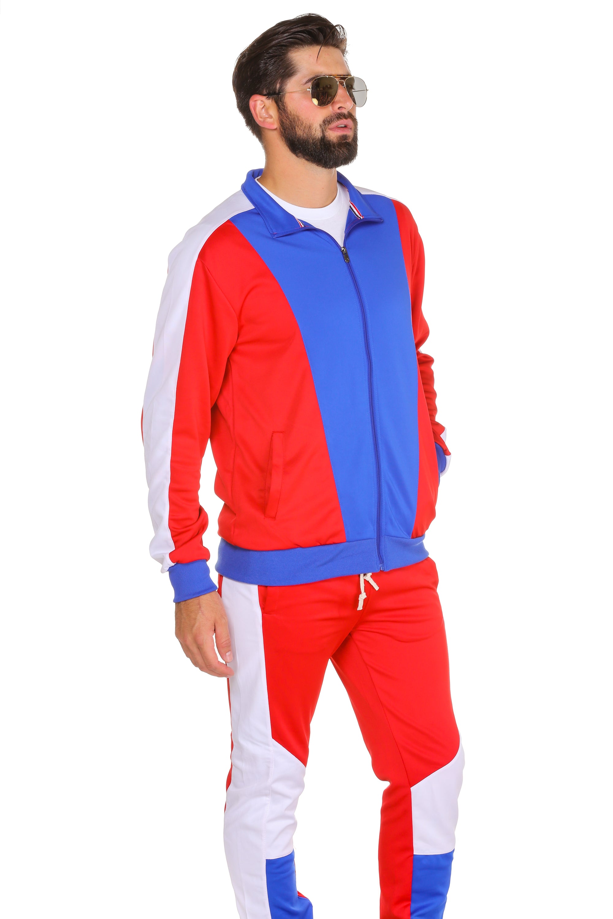 Mens Red, White & Blue Velour Tracksuit, Statesman, Sweatsedo