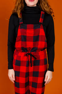 Red and black check xmas pajamaralls for women