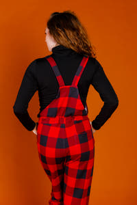 red buffalo check holiday overalls for women