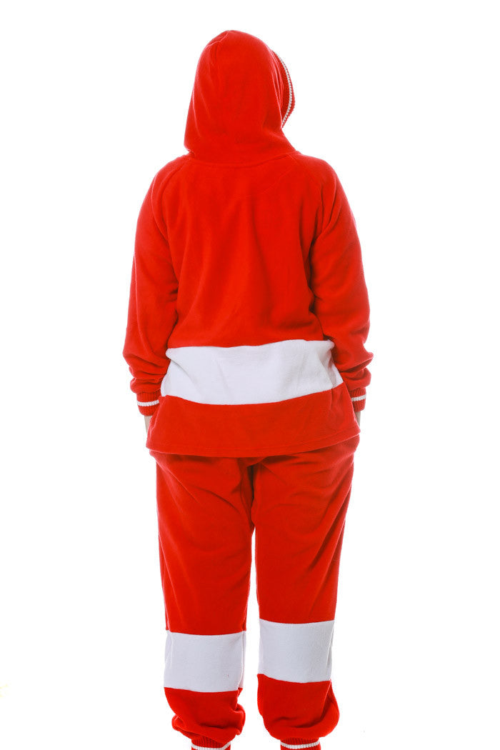 This Detroit Red Wings polar fleece Onesie features a hoodie, back door  “five hole trapper” emergency flap and pockets for your playoff…