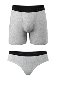 The Gray Area | Heather Grey Ball Hammock® Boxer and Cheeky Matching Couples Underwear 2 Pack