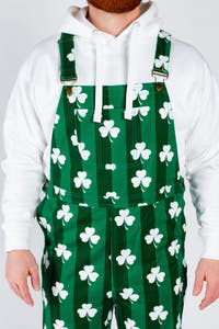 solid green color with clover design overalls