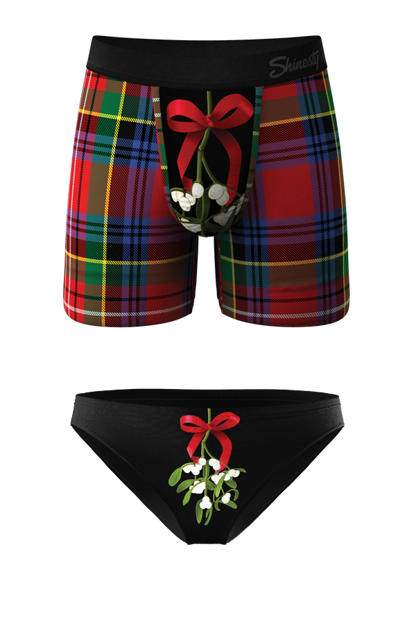 The Kiss Me There | Mistletoe Ball Hammock Boxer® And Bikini Matching Couples Underwear Pack