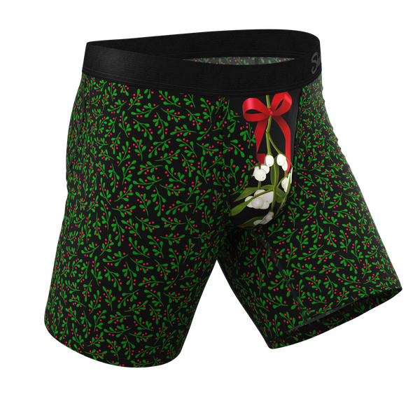 The Kiss Me There | Mistletoe Long Leg Ball Hammock® Pouch Boxers With Fly