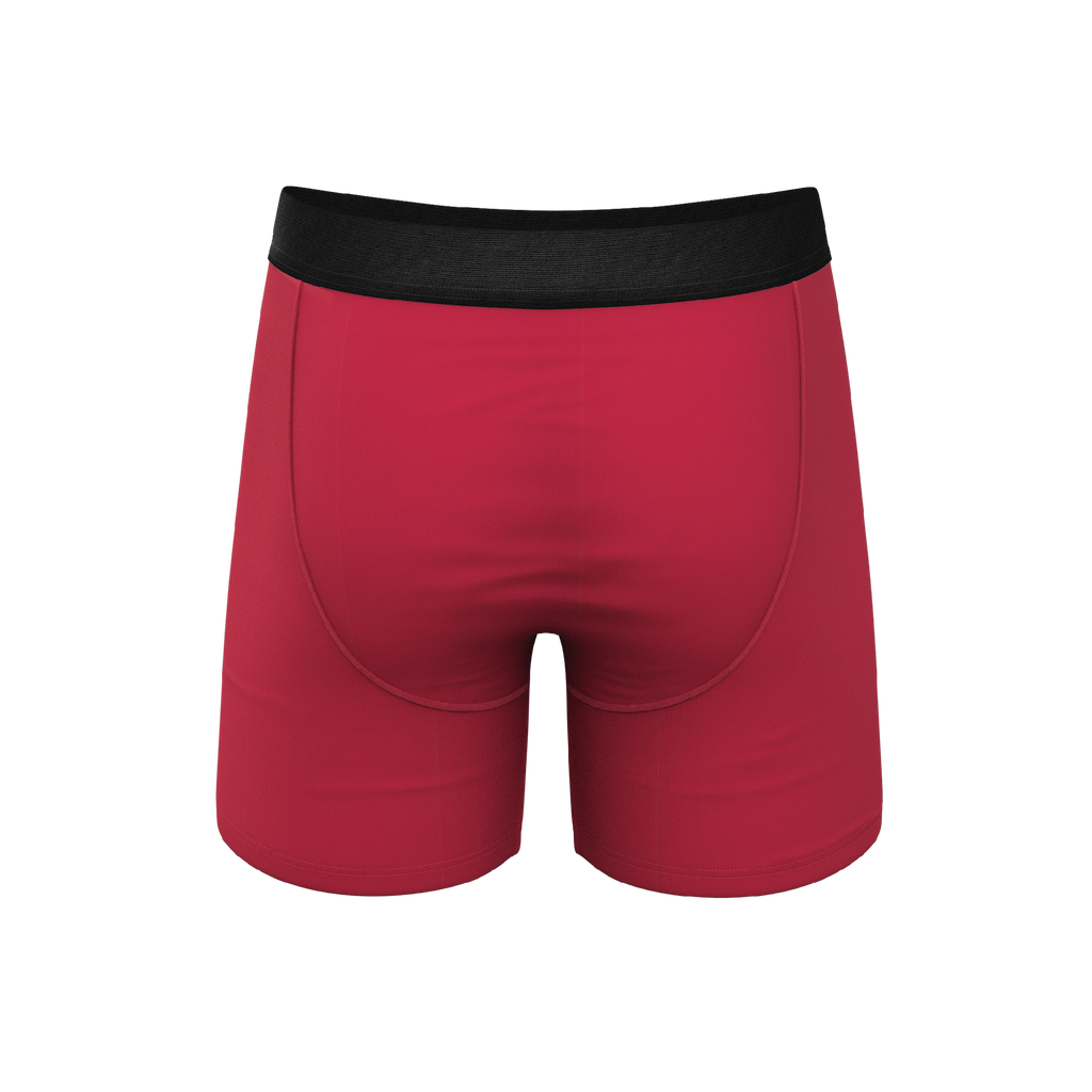 Red Velvet Ball Hammock® Pouch Underwear with knitted fabric detail.