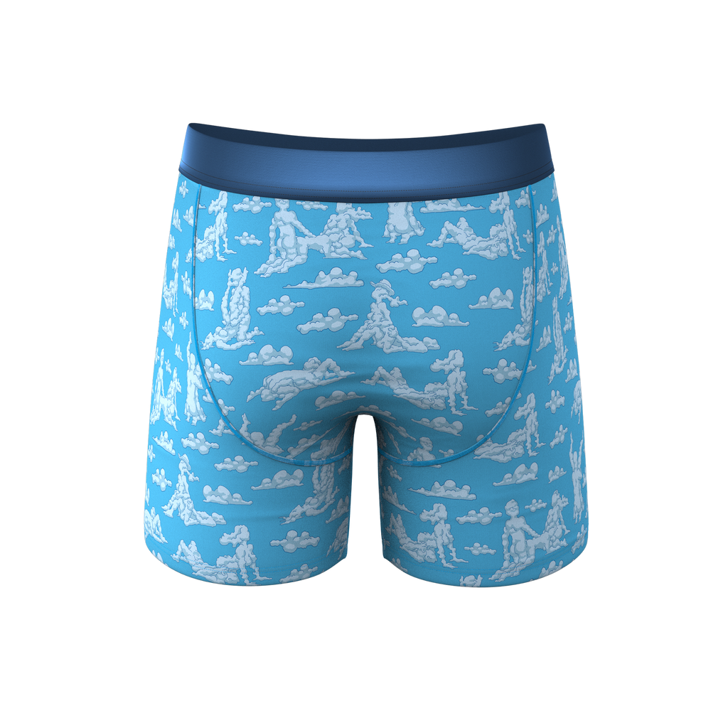 Boxer briefs with playful cloud design, part of The Reverse Cloud Girl collection by Ball Hammock® Pouch Underwear.