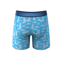 Boxer briefs with playful cloud design, part of The Reverse Cloud Girl collection by Ball Hammock® Pouch Underwear.