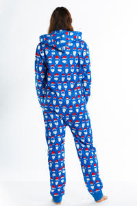 Full Body Comfy Holiday Blue Santa Claus Heads Onesie
