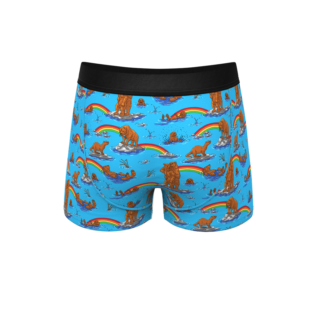 blue trunks with printed bear pouch trunks underwear 