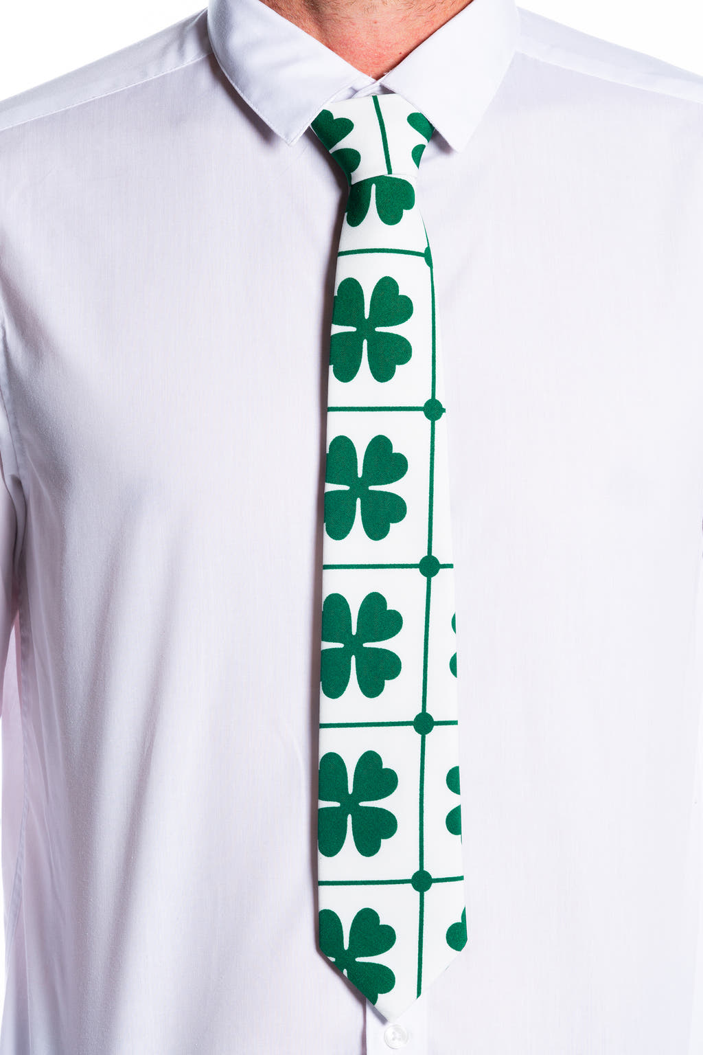 Luck of the Irish Clover Green and White Tie