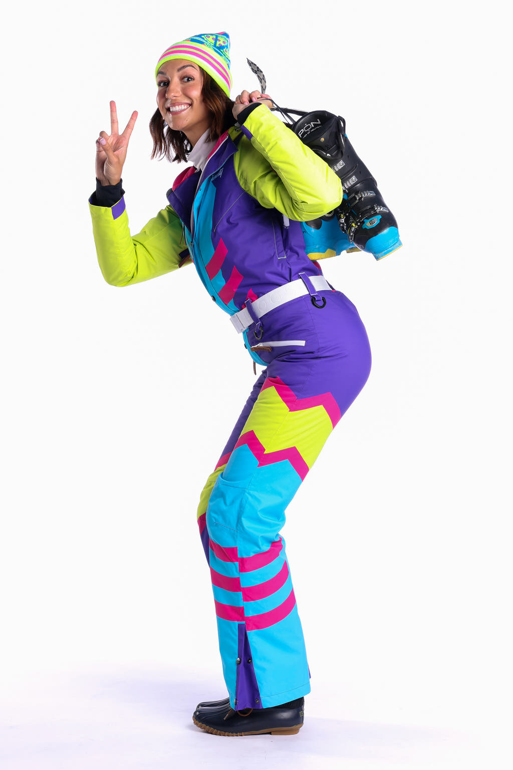 Neon purple retro ski suit