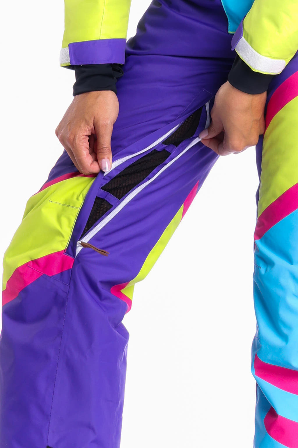 Neon purple ski suit