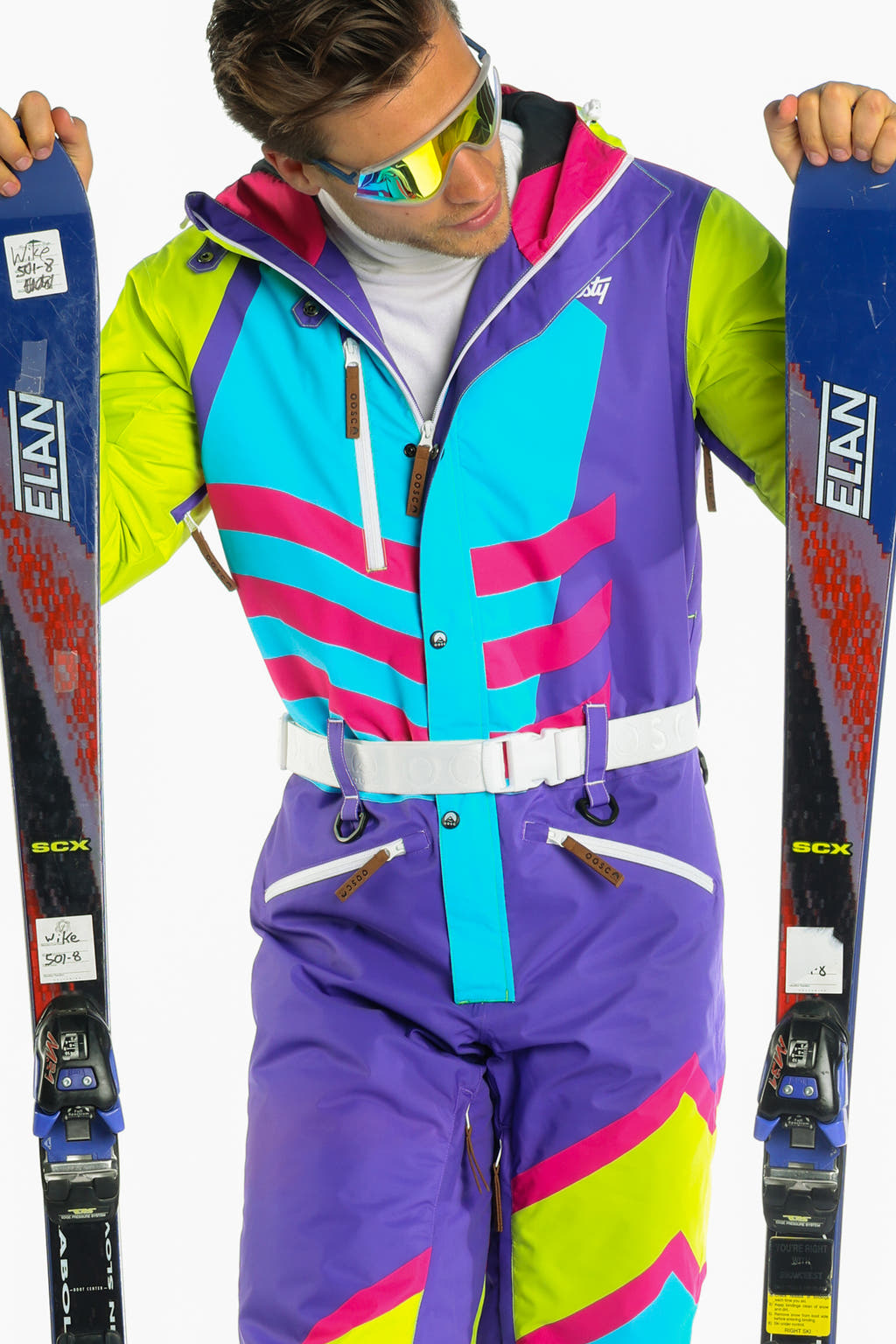 Retro vintage men's funny ski onesie