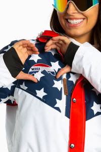 one piece ski suit women with america tag
