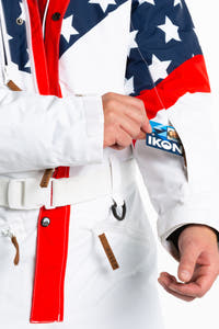Retro American flag ski suit with many pockets