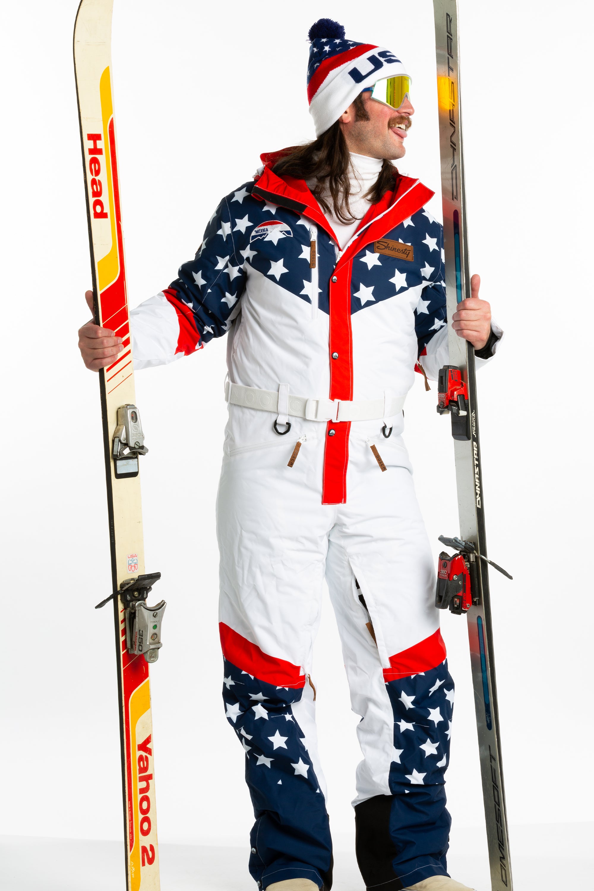 Mens Retro American Flag Ski Onesie