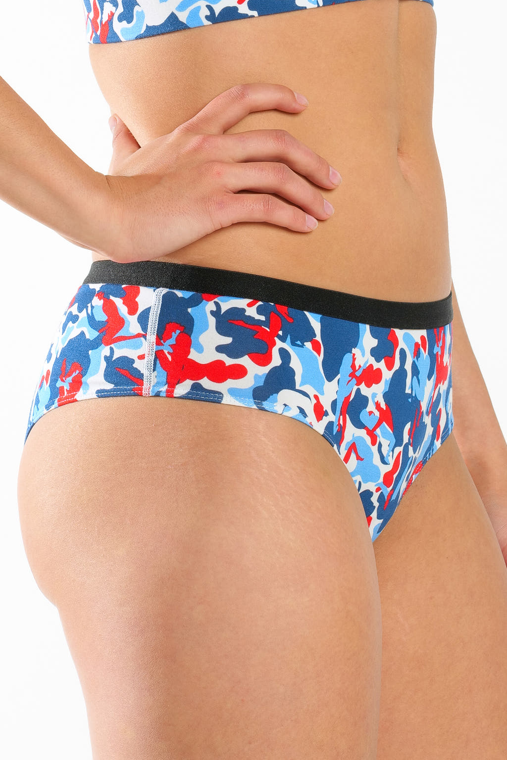 Blue, white and red camouflage cheeky underwear