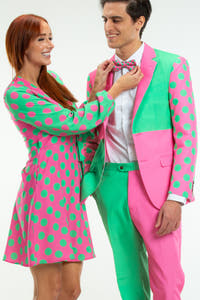 couple derby pink and green polka dot clothes