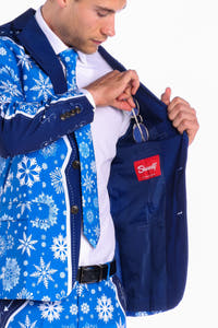 Inside Pocket Blue Snowflake Christmas Suit