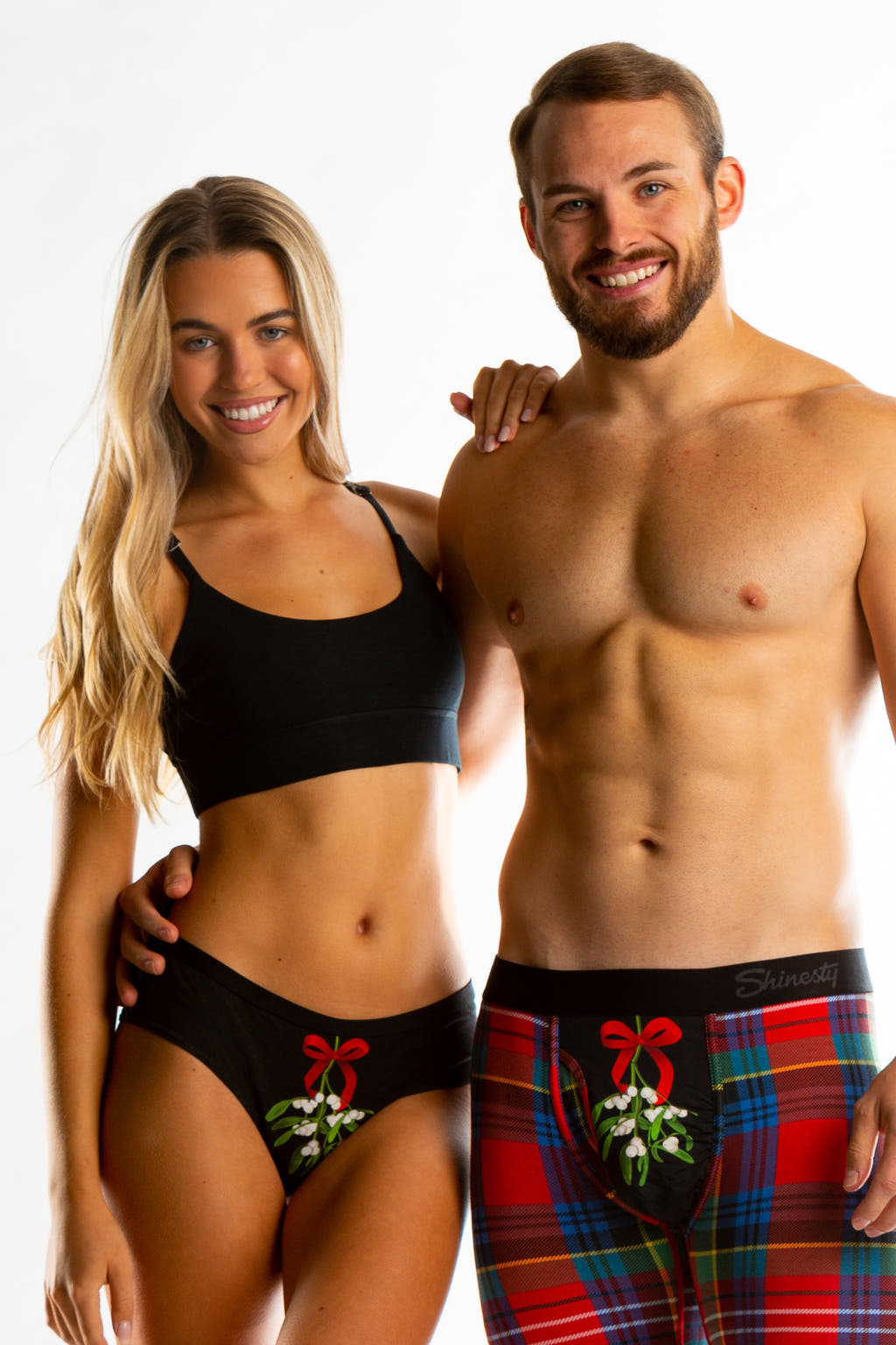 Kiss Me There Mistletoe Ball Hammock Boxer and Cheeky Matching Couples Underwear 