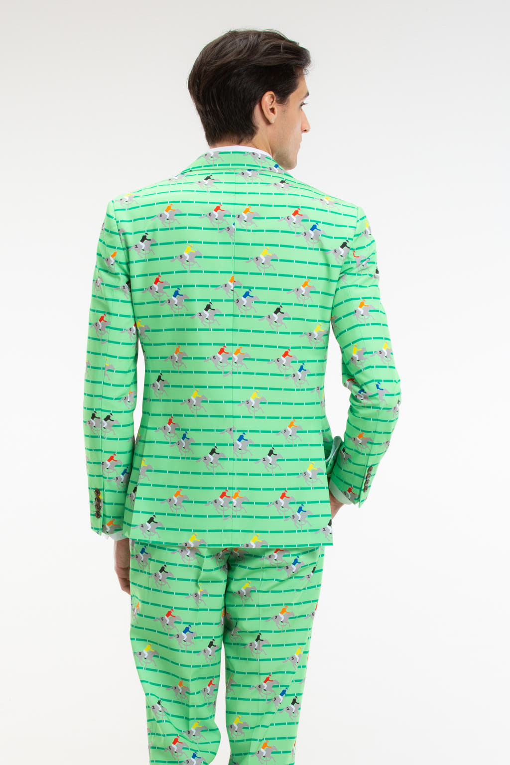 stripe suit printed horse racing for men