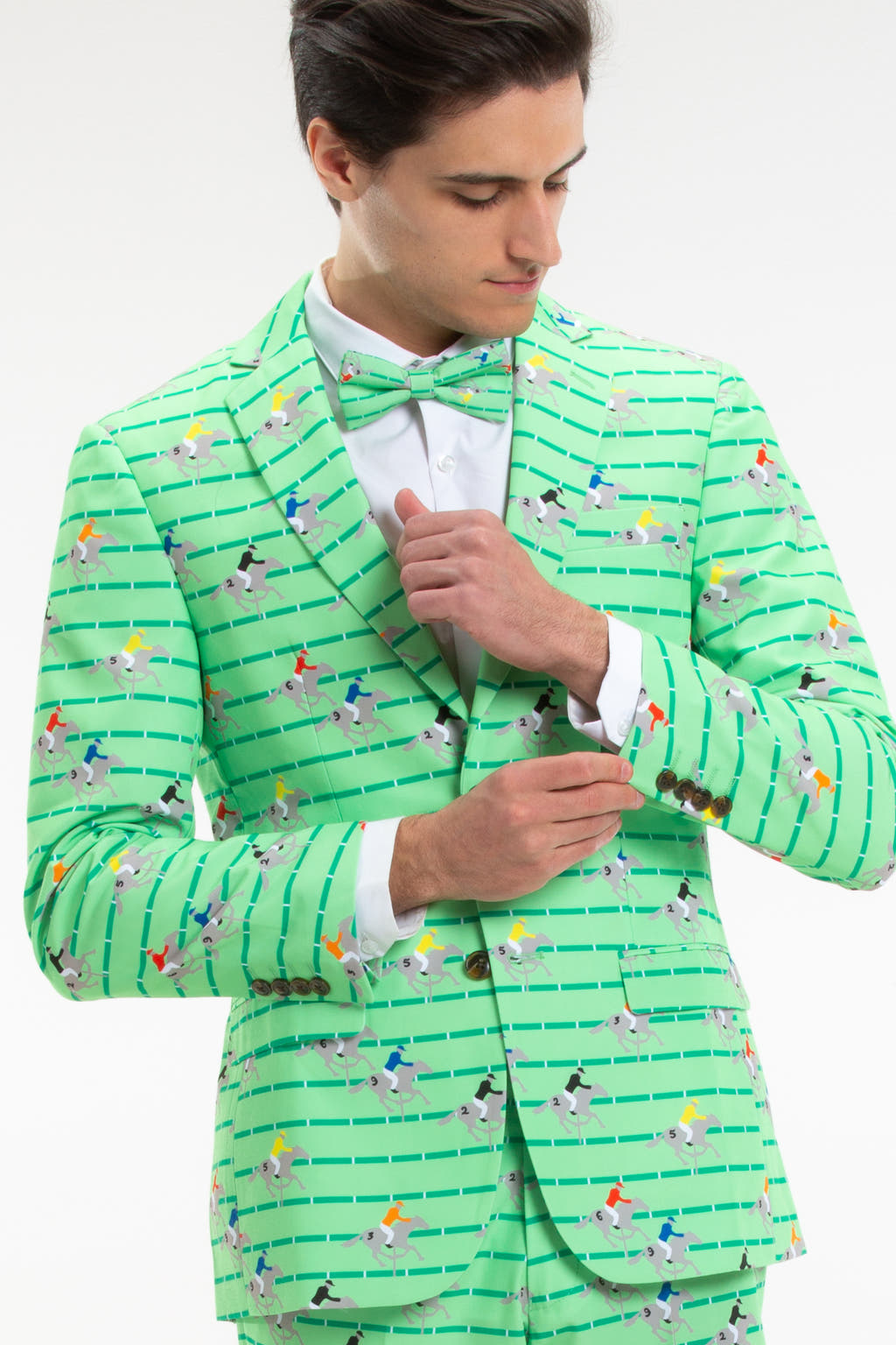 green pastel horse racing suit for men