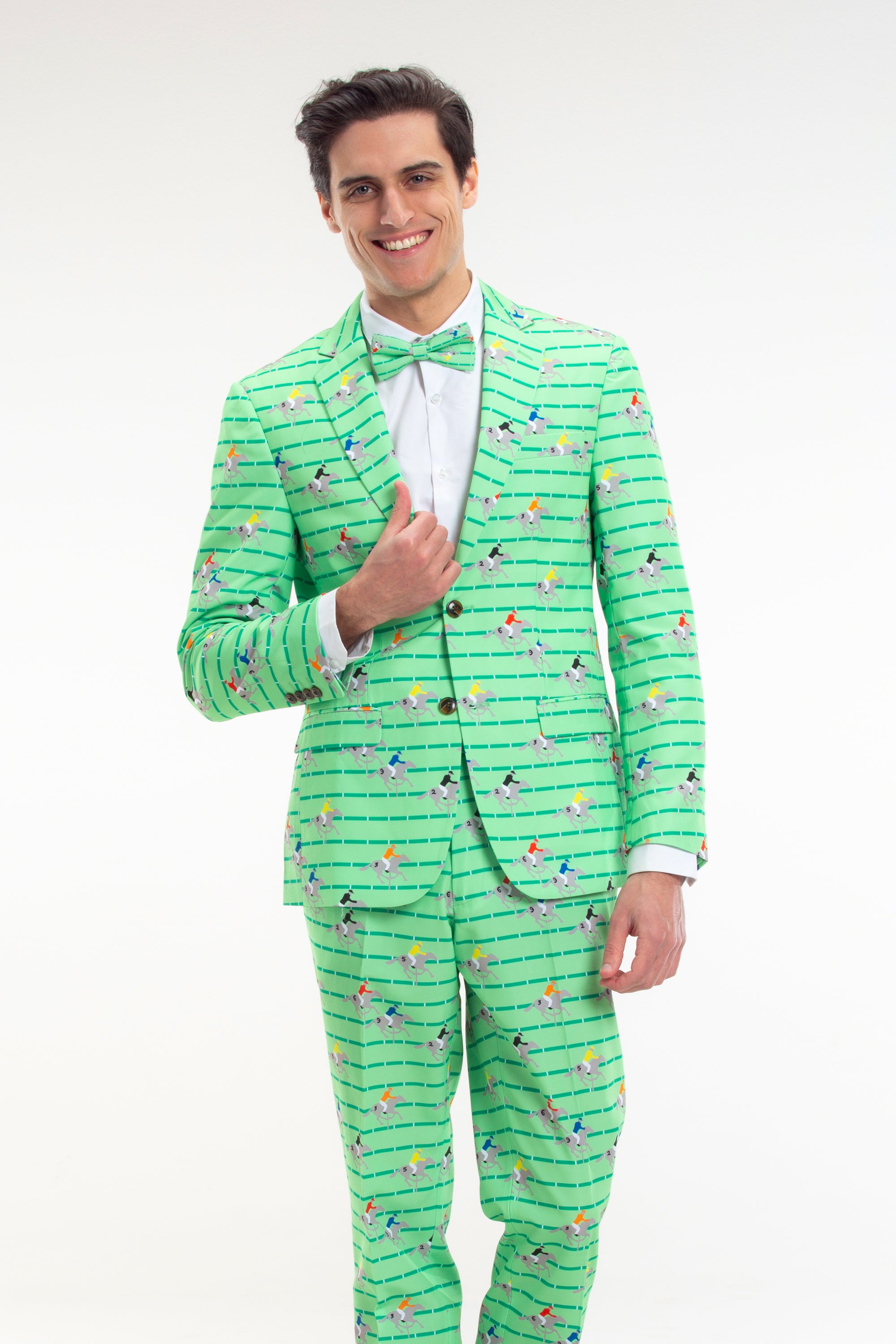 The Louisville | Men's Derby Horse Racing Stripe Suit | Size 36 | Green | Shinesty