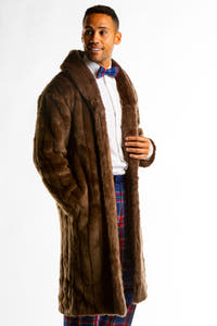 Long Elegant Brown Faux Fur Coat