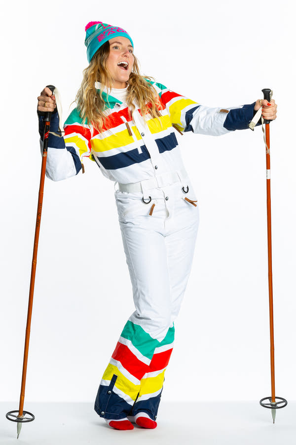Mogul Maniac Womens White Retro Striped Ski Suit