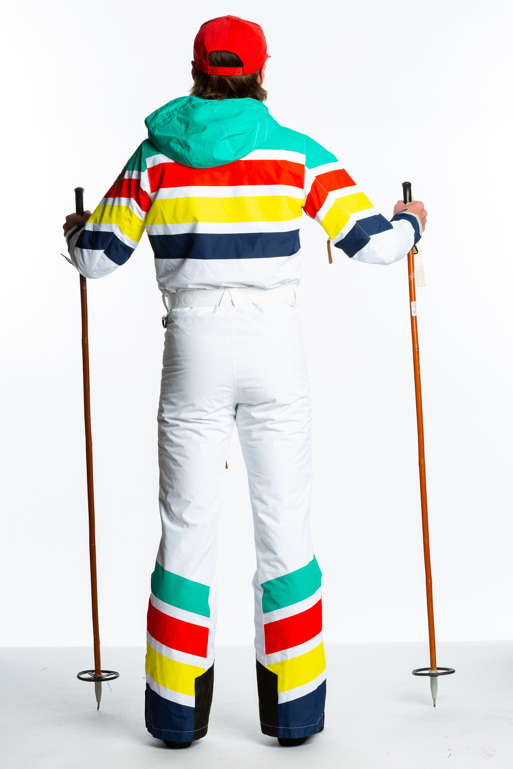 White Teal Red Yellow Navy Striped Winter Snow Suit