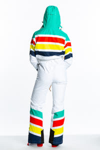 Teal Red Yellow Navy White Ski Suit with Hood