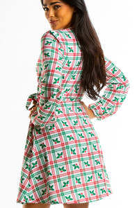 Red and Green Plaid Holiday Wrap Dress