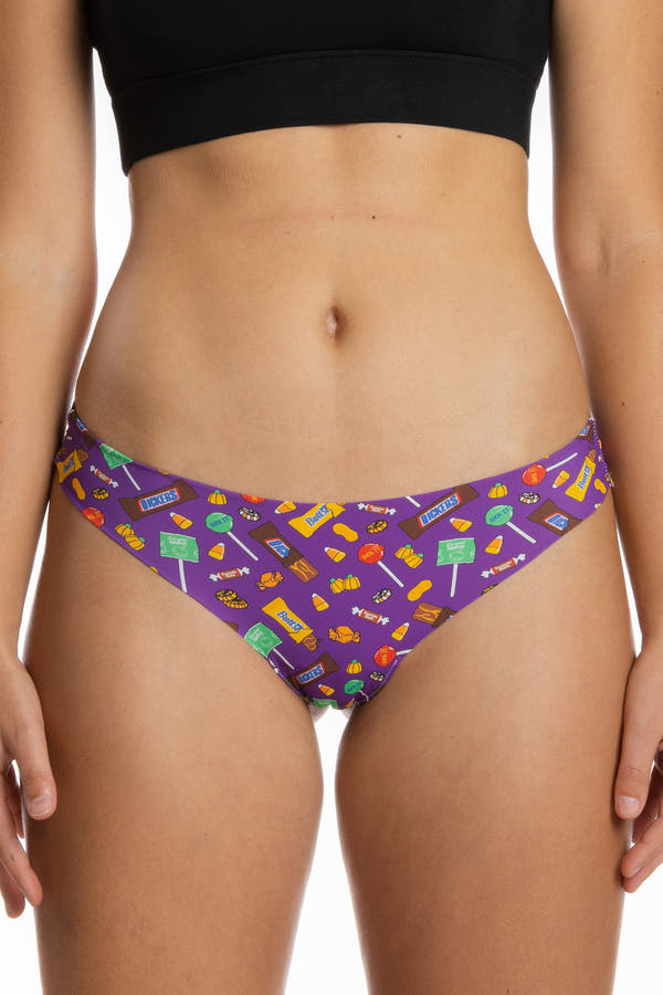 A close-up of The Sticky Fingers | Halloween Candy Printed Seamless Thong.