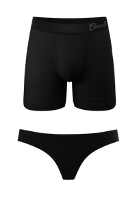 The Licorice Limbo | Solid Black Matching Couples Underwear Ball Hammock® Boxer and Thong 2 Pack