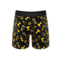 black and yellow pouch underwear with a fly