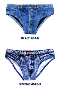 funny denim swim brief