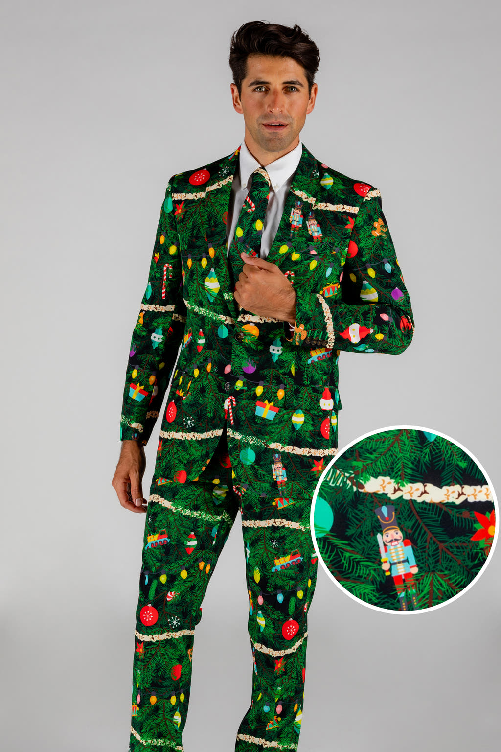 Mens Christmas Tree Print Suit