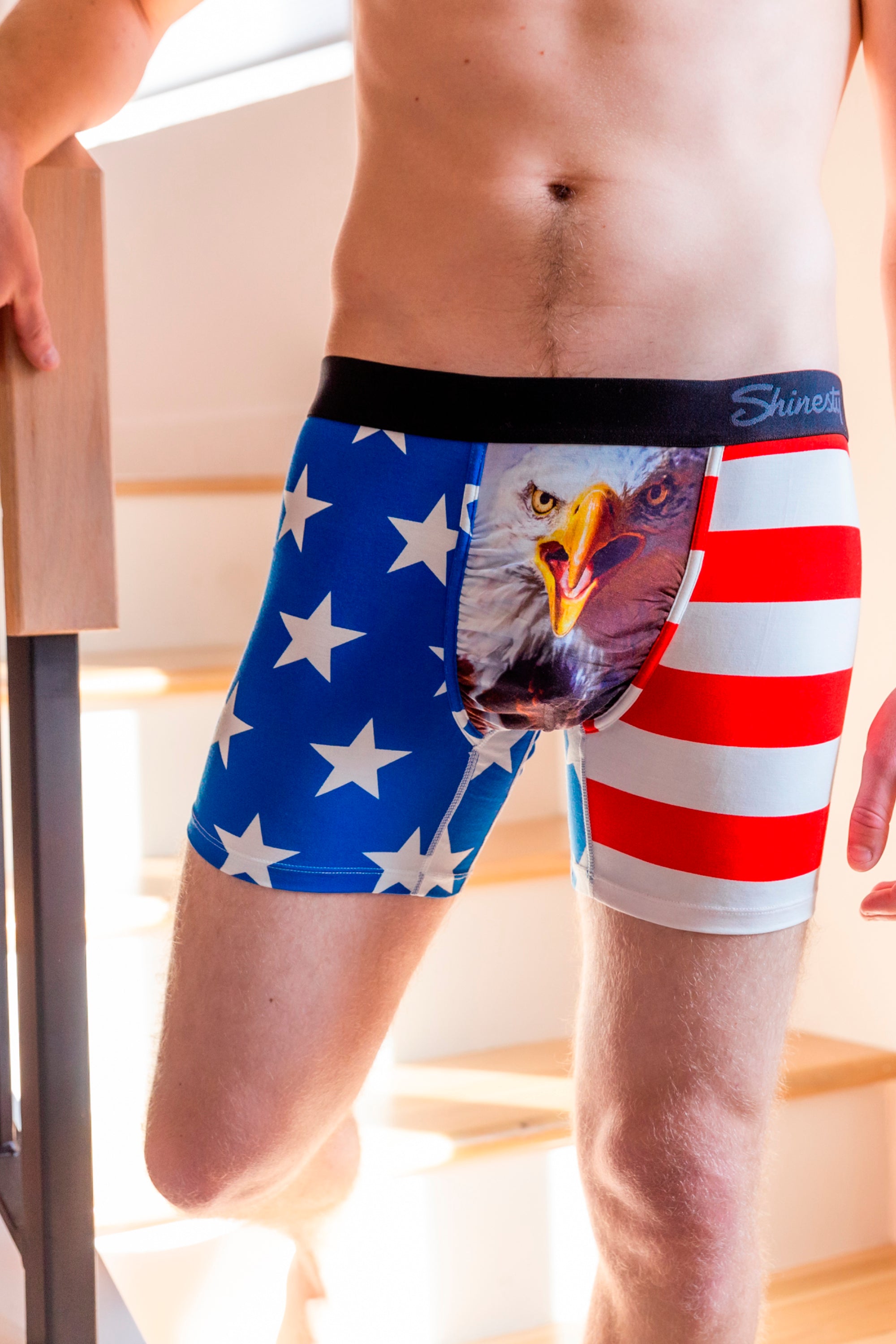 Mens Boxer Underwear American Flag Stars Stripes Briefs Underpants T-back  Thongs